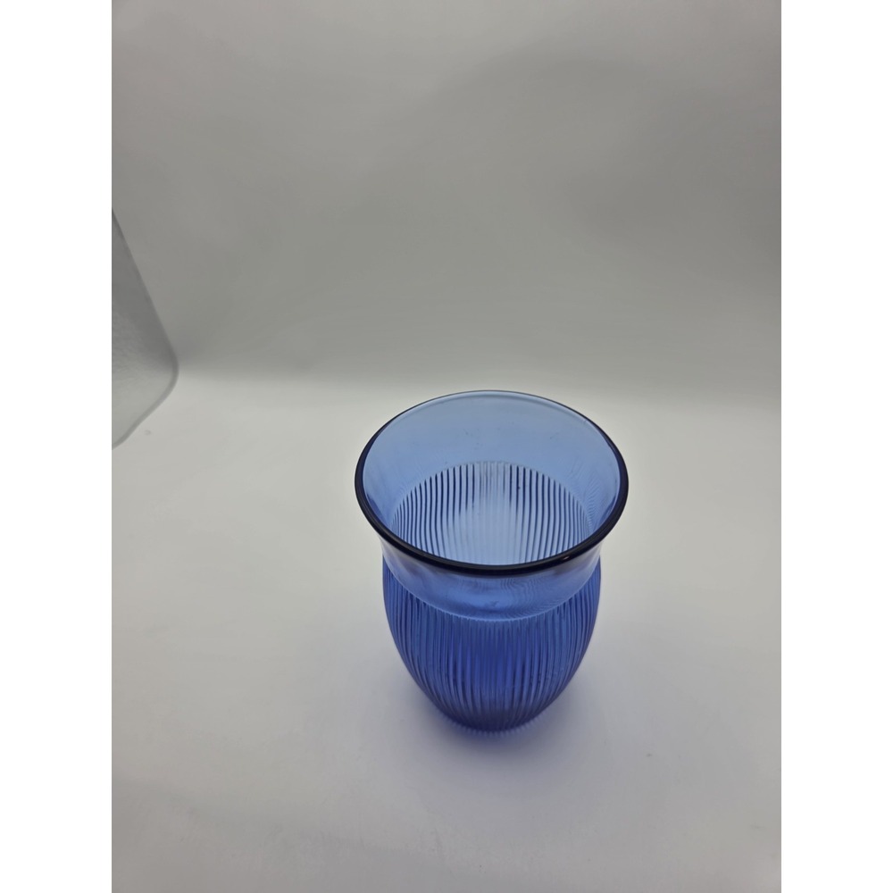 Hazel Atlas Cobalt Blue Fine Rib Depression 5" Tumbler Drinking Glass - Picture 2 of 3
